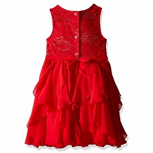 Girls Sleeveless Lace to Chiffon Waterfall Dress with Sequin Waist