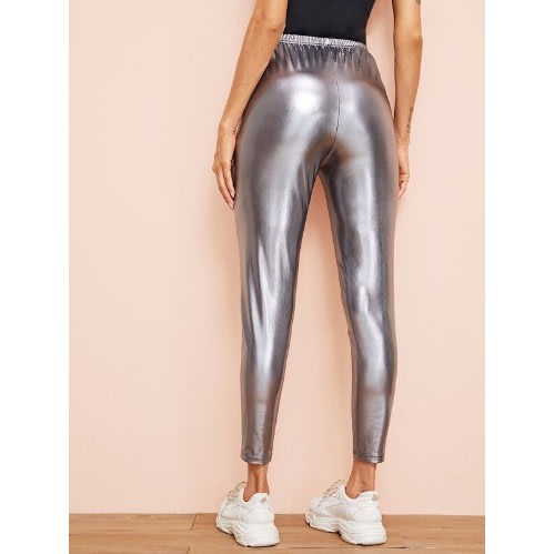 Elastic Waist Metallic Cigarette Pants