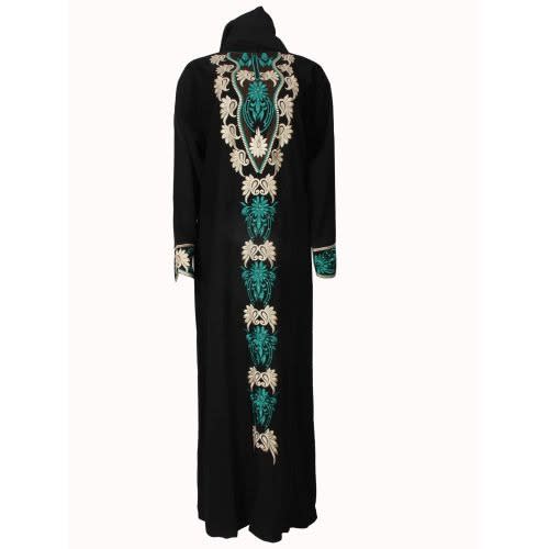 Ladies Abaya With Green Design - Black