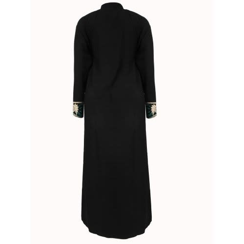 Ladies Abaya With Green Design - Black
