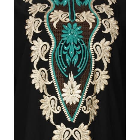 Ladies Abaya With Green Design - Black