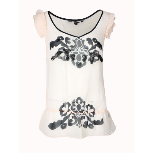 Unique Transparent Chiffon Blouse With Pattern Lbs-7070