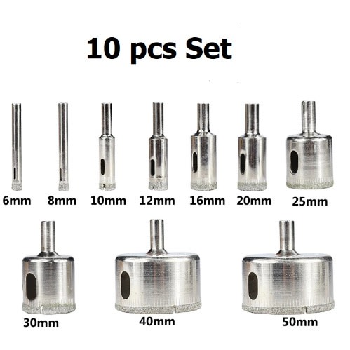 6-50mm Diamond Drill Bit Hole Set Tool For Glass & Ceramic Tiles -10 Pieces