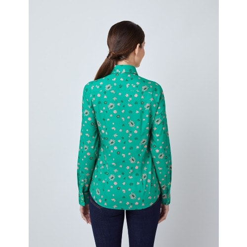 Women's Green & Pink Floral Print Semi Fitted Shirt