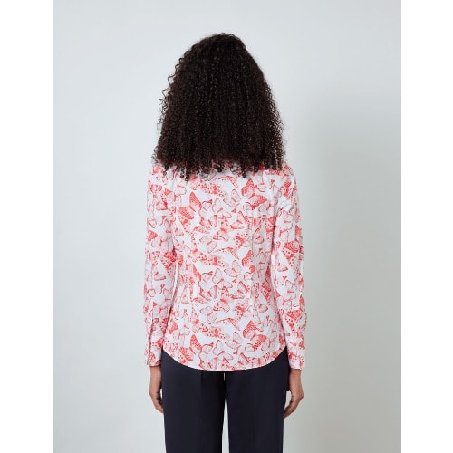 Women’s Butterfly Print Fitted Shirt - White & Red