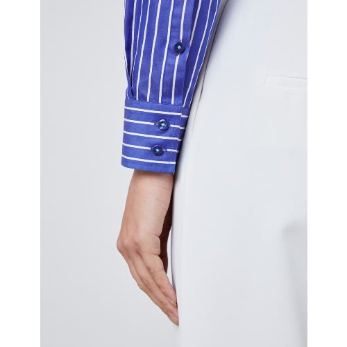 Women's Stripe Semi-fitted Shirt - Single Cuff - Navy & White