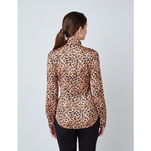 Leopard Print Satin Blouse For Women - Brown & Black