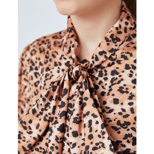 Leopard Print Satin Blouse For Women - Brown & Black