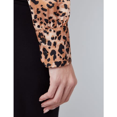 Leopard Print Satin Blouse For Women - Brown & Black