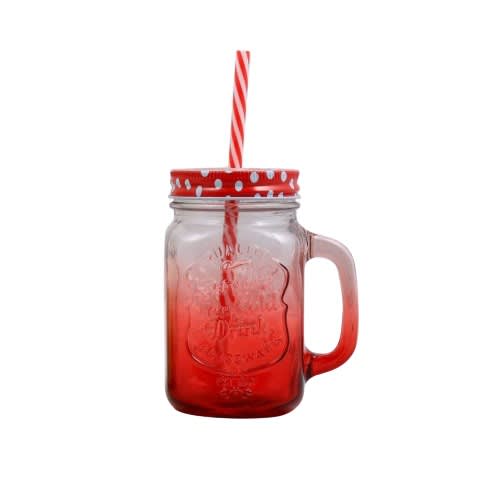Marson Jar With Lid And Straw - Red