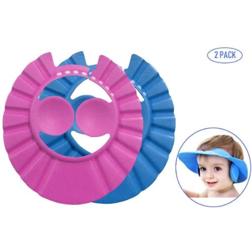 2pc Adjustable Kids And Baby Shower Cap With Ear Cover - Blue & Pink