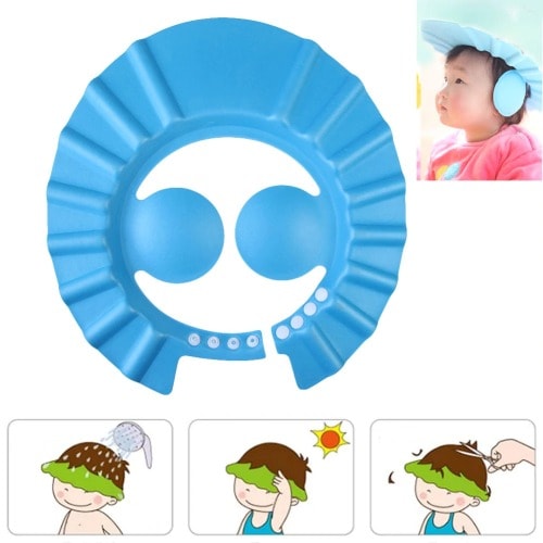 2pc Adjustable Kids And Baby Shower Cap With Ear Cover - Blue & Pink