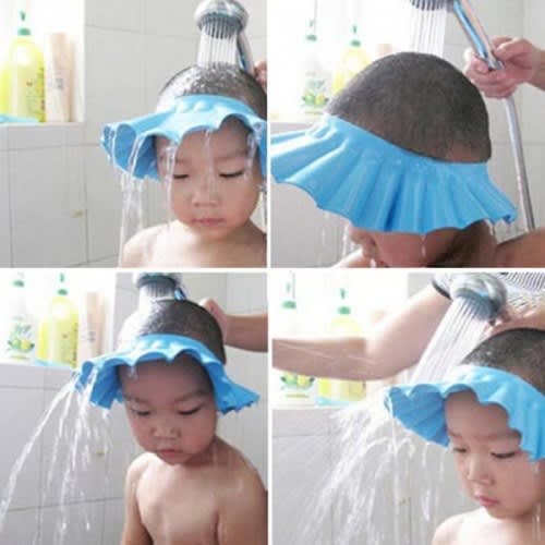 2pc Adjustable Kids And Baby Shower Cap With Ear Cover - Blue & Pink