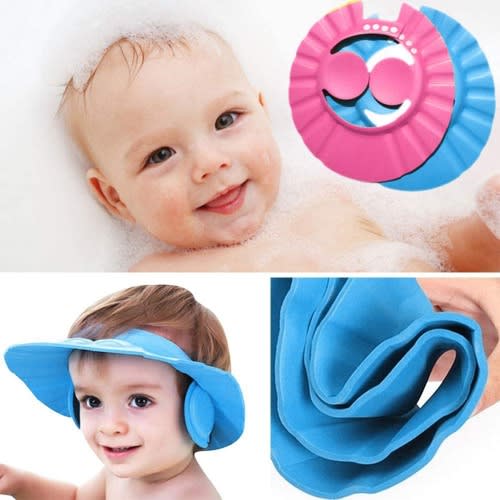 2pc Adjustable Kids And Baby Shower Cap With Ear Cover - Blue & Pink