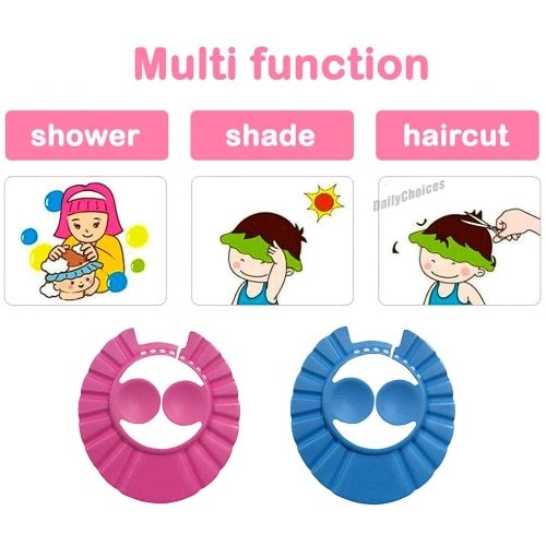 2pc Adjustable Kids And Baby Shower Cap With Ear Cover - Blue & Pink
