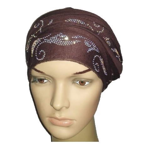 Silky Soft Regal Front Studded Turban with Bajan Wave Design - Coffee Brown