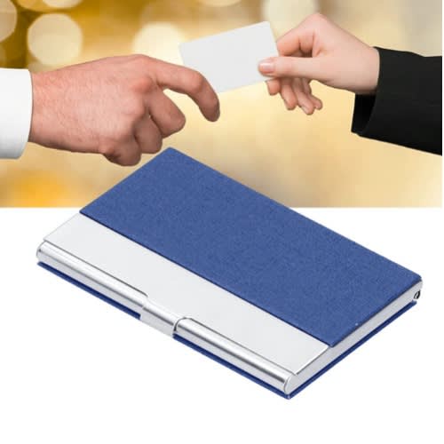 Aluminum Pu Leather Card Holder - Blue & Silver