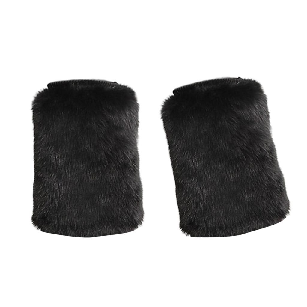 Ladies Solid Faux  Leg Warmer Winter Boots Shoes Cuff Sleeve Black