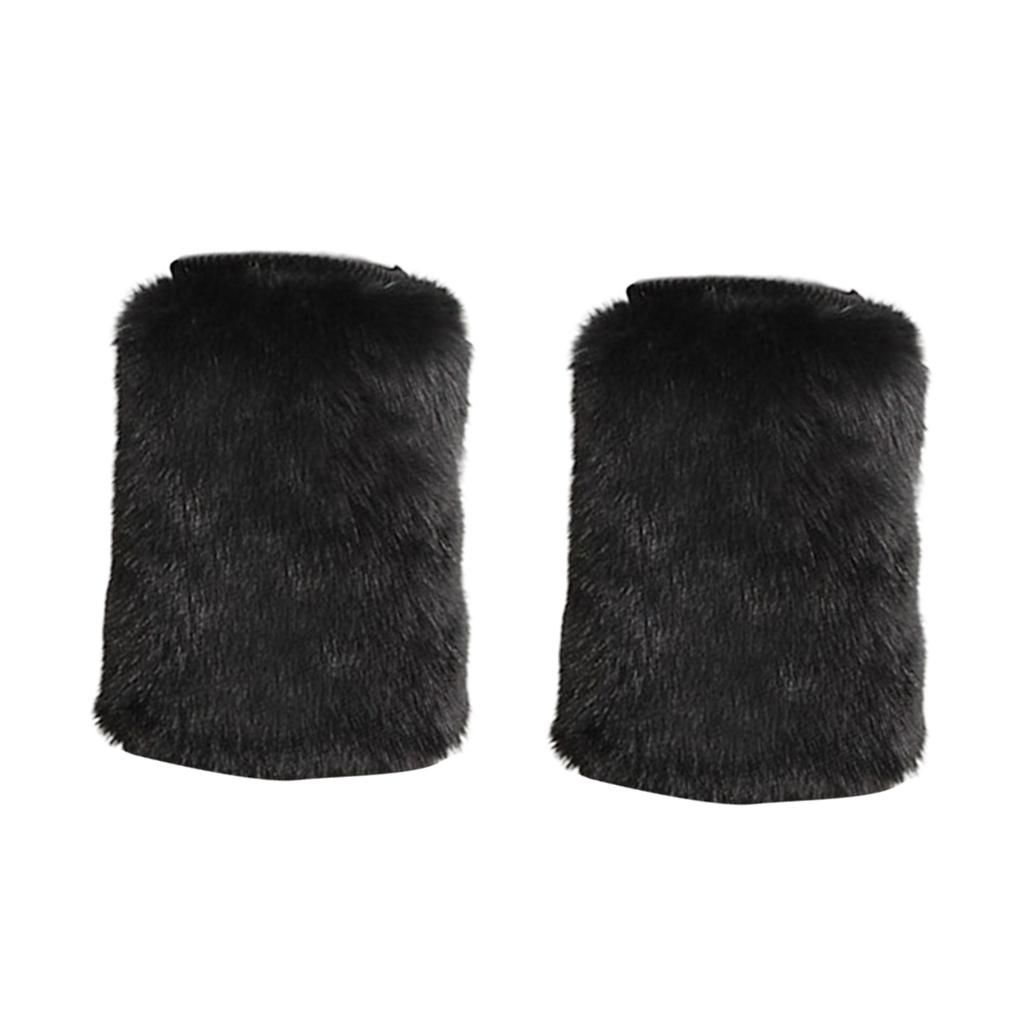 Ladies Solid Faux  Leg Warmer Winter Boots Shoes Cuff Sleeve Black