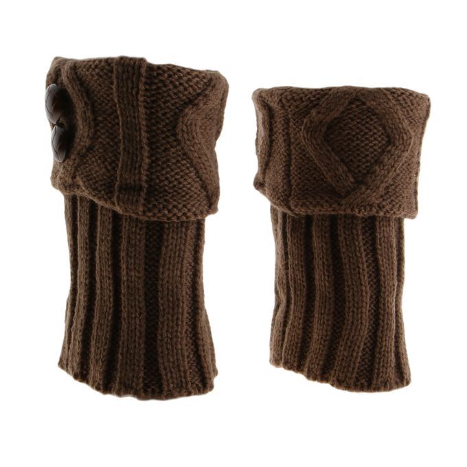 Women's Knitted Crochet Trim Boot Cuffs Toppers Leg Warmers Coffee