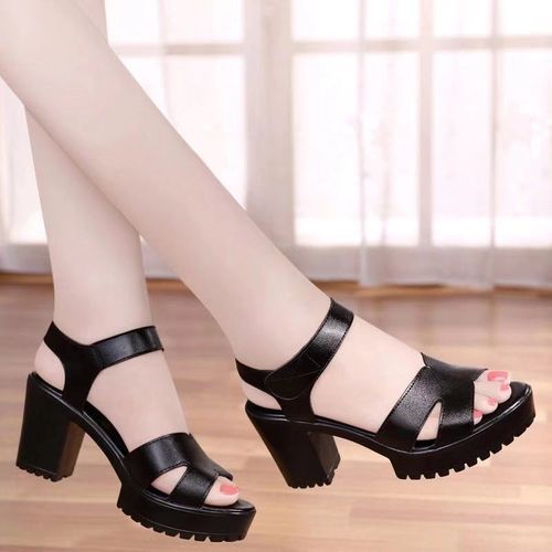 Lady's Chunky Sandals Single Shoe - Black