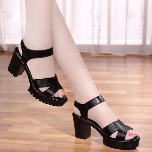 Lady's Chunky Sandals Single Shoe - Black