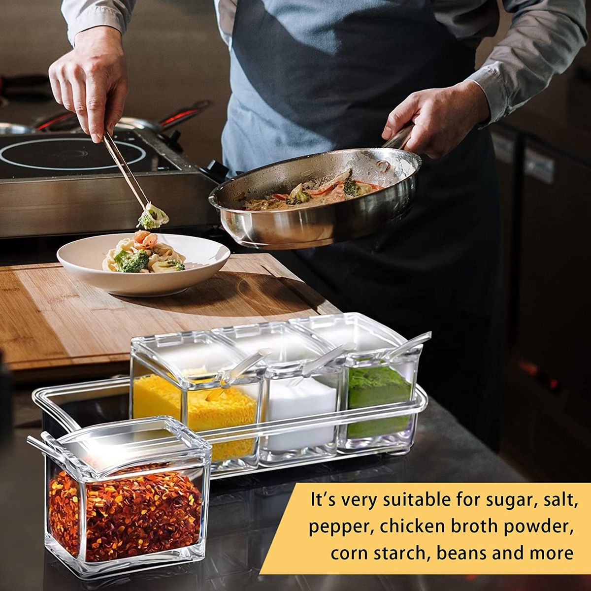 Acrylic Spice Set-4 Pcs 4 Spoons On Boxes