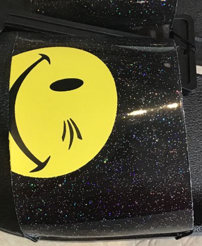 Smiley Face Summer Slide Sandal With Black /Yellow Glitter