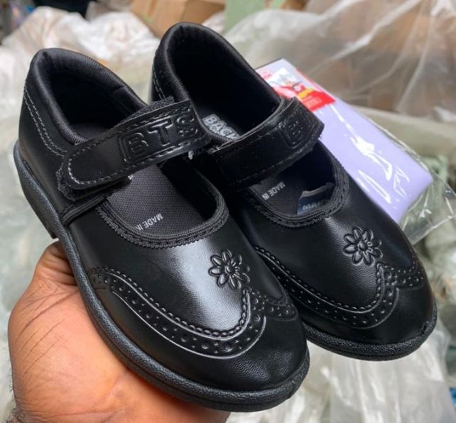 Girls BTS School Shoes With Socks - Black