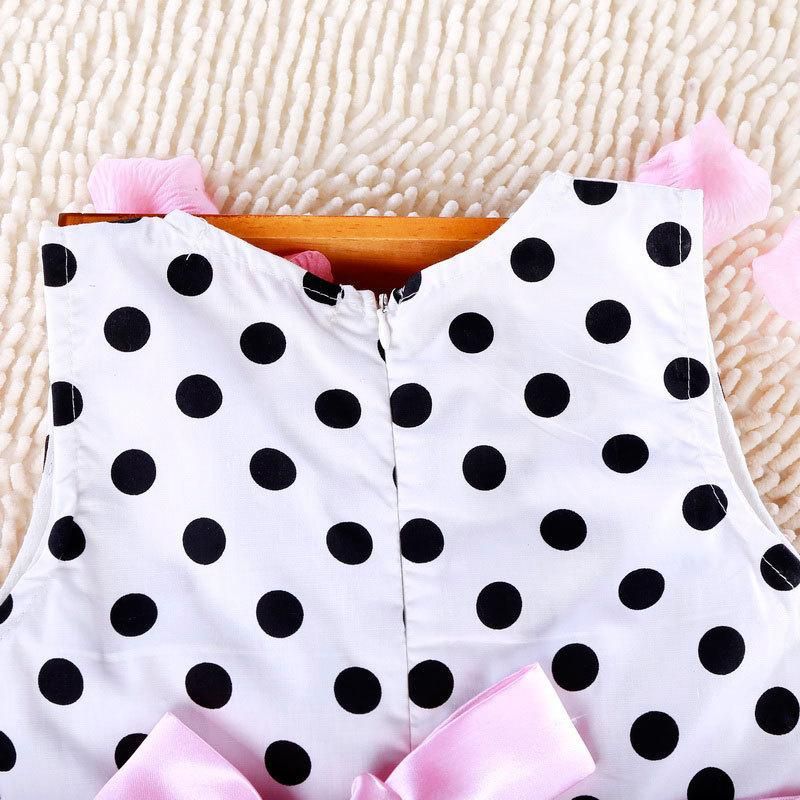 Korean Summer Baby Children Sleeveless Dot Flower Belt Girls Dress-Black