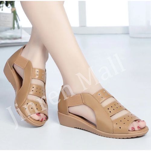 Ladies Fashion Hollow Breathable Sandals-Khaki