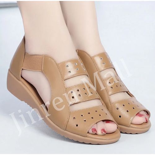 Ladies Fashion Hollow Breathable Sandals-Khaki