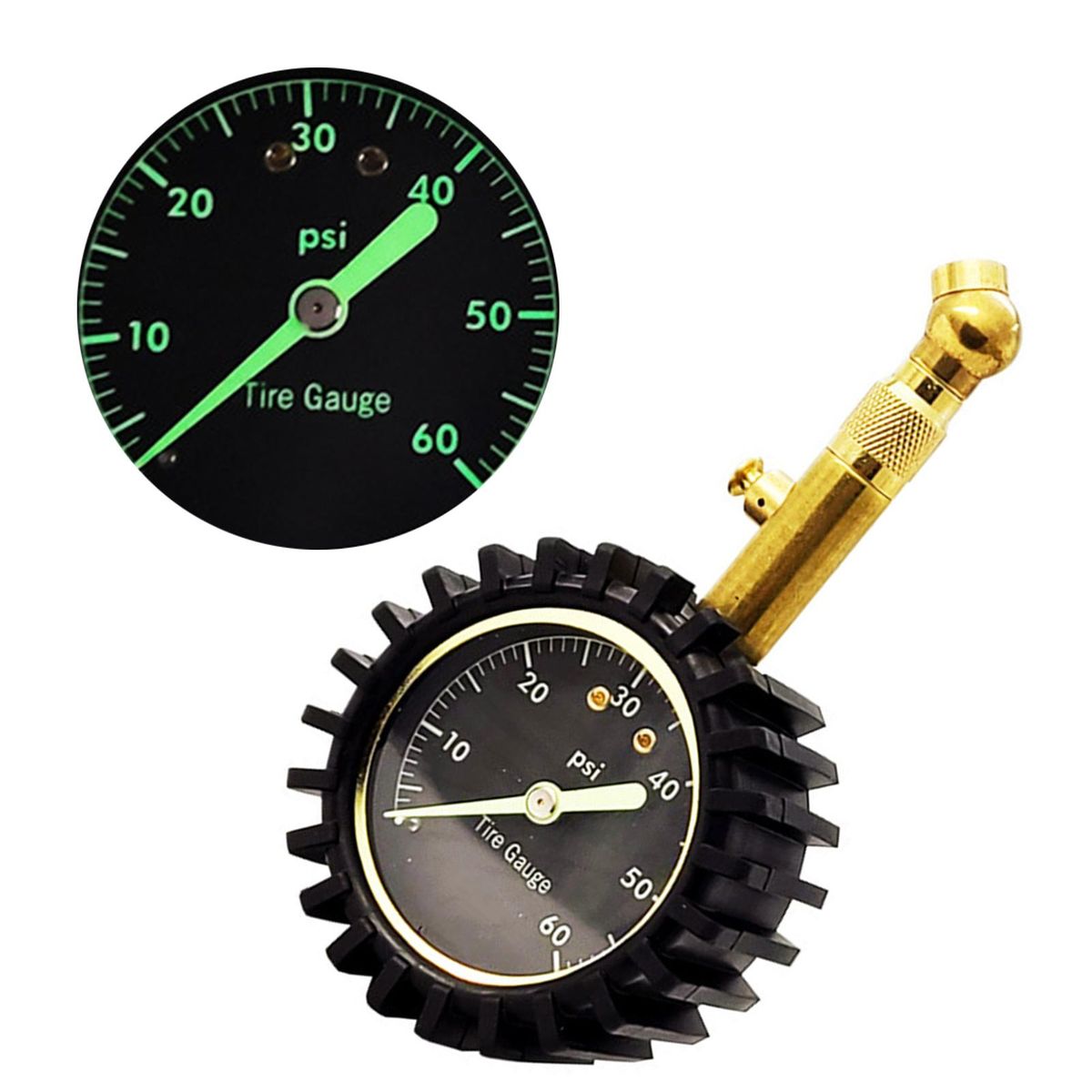 0-60psi Tire Pressure Gauge Heavy Duty Air Pressure Gauge with Large 2 Inch Easy to Read Glow Dial, Low - High Tire Gauge for Car, SUV & Truck Tires