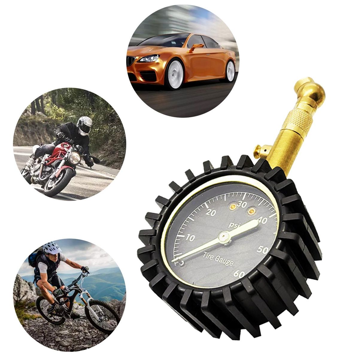 0-60psi Tire Pressure Gauge Heavy Duty Air Pressure Gauge with Large 2 Inch Easy to Read Glow Dial, Low - High Tire Gauge for Car, SUV & Truck Tires