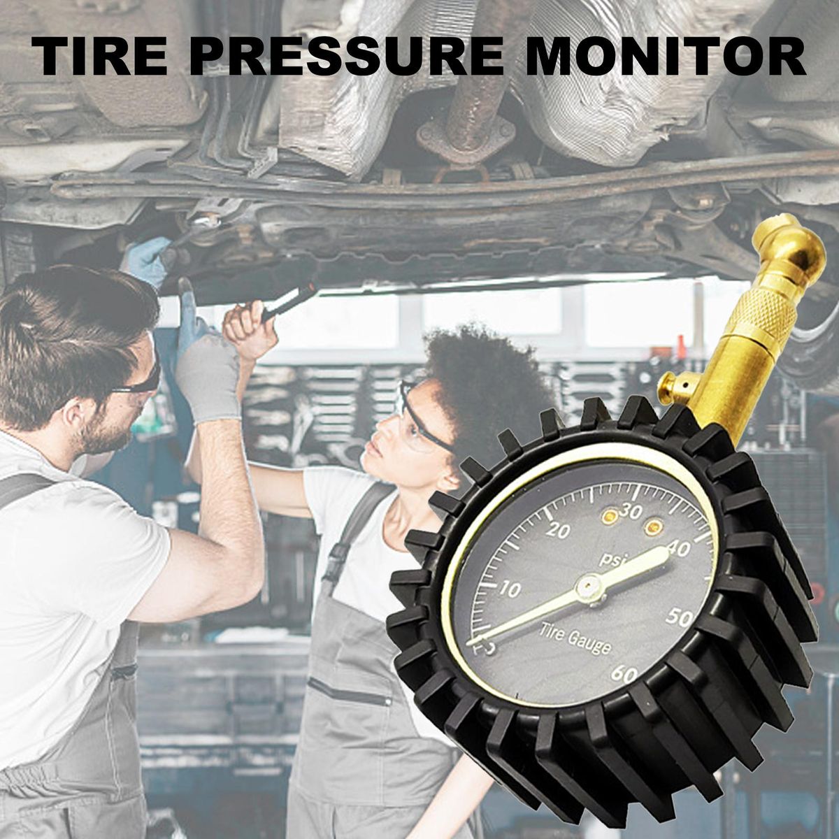 0-60psi Tire Pressure Gauge Heavy Duty Air Pressure Gauge with Large 2 Inch Easy to Read Glow Dial, Low - High Tire Gauge for Car, SUV & Truck Tires