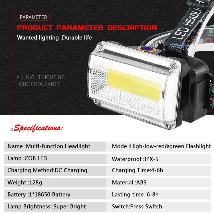 10000LM Powerful COB LED Headlight DC Rechargeable Headlamp