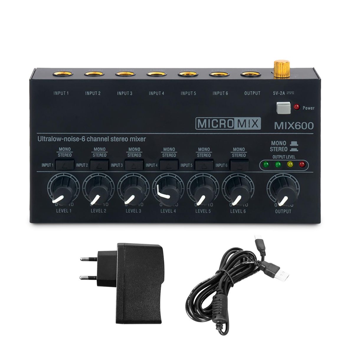 Mini Audio Mixer Stereo Line Mixer for Sub-Mixing Ultra Low-Noise 6-Channel for Guitars Bass Keyboards or Stage Mixer Extension