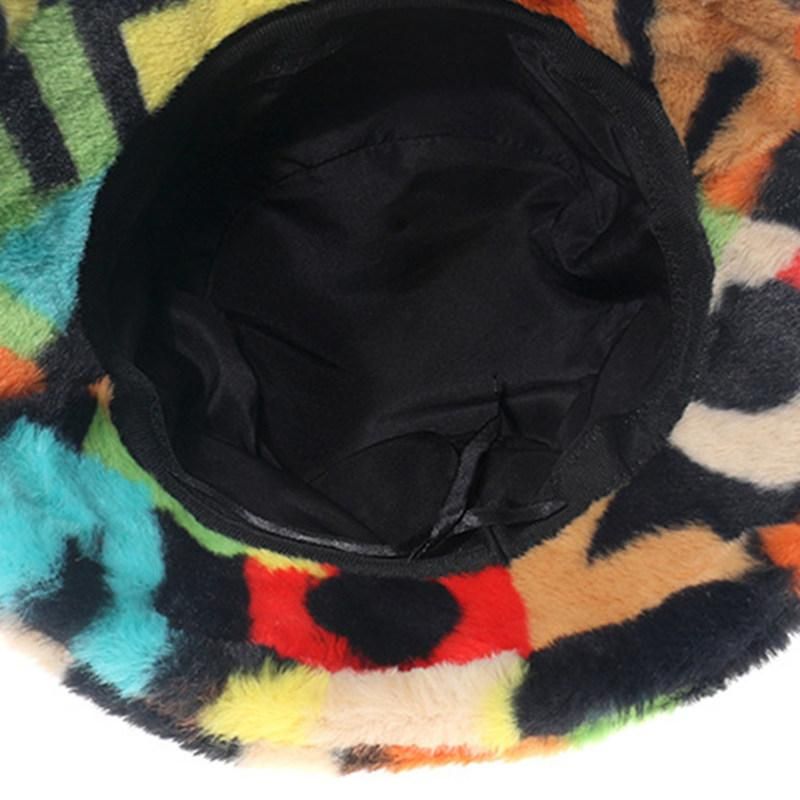 Bucket Hat Skin-friendly Letters Print Faux Rabbit Fur-Black