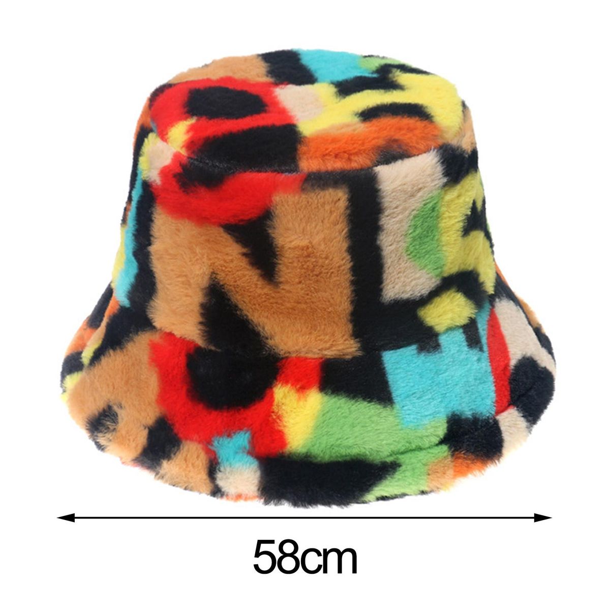 Bucket Hat Skin-friendly Letters Print Faux Rabbit Fur-Black