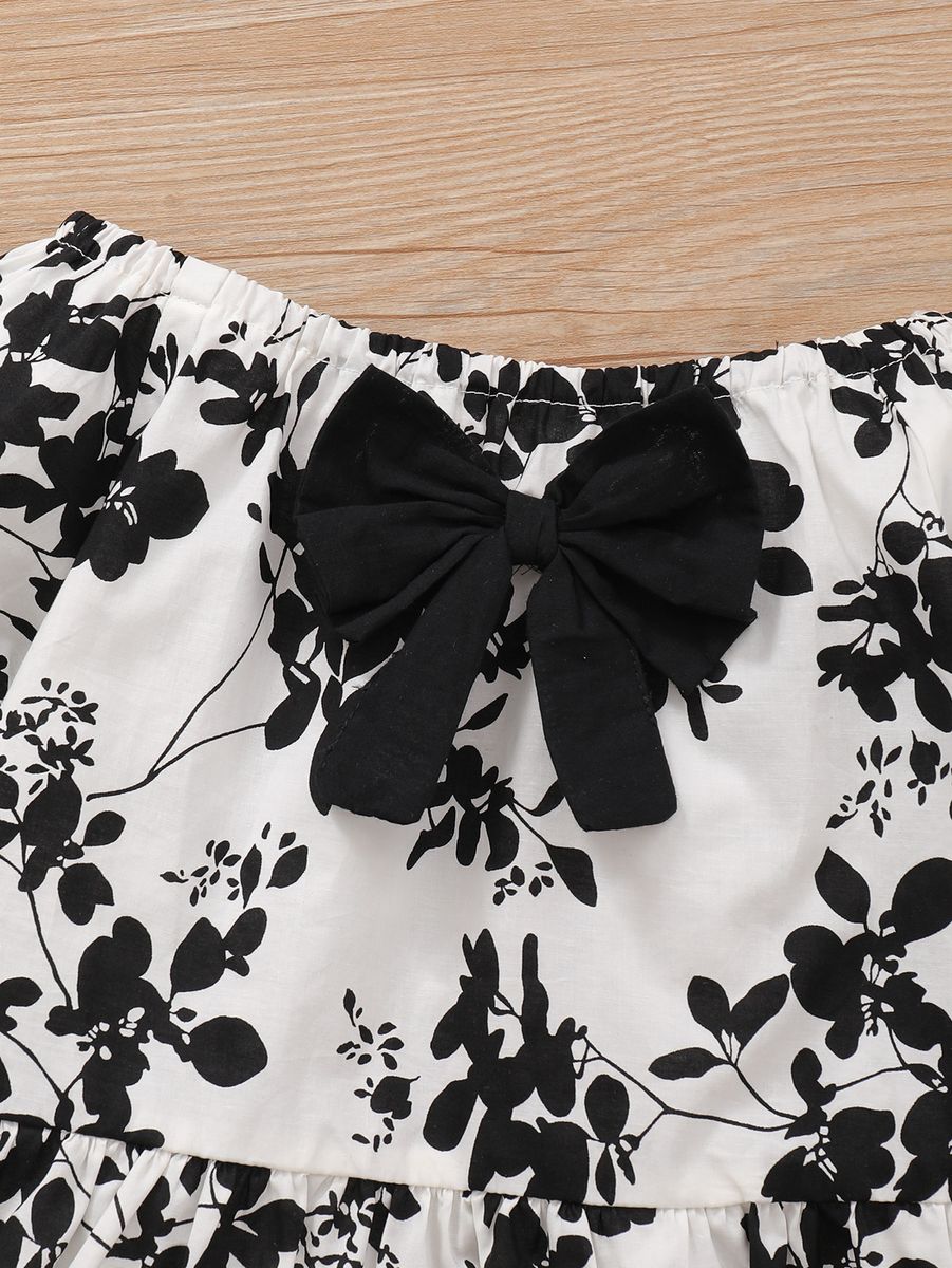 1-6 Years Child Girl Fashion 2PCS Outfit Set Floral Blouse + Blue Trousers