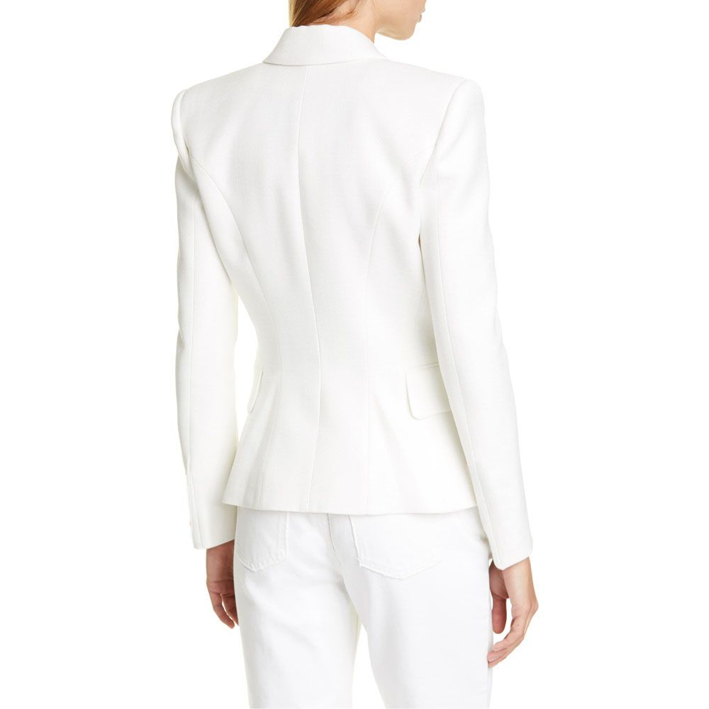 Womens Plaid Double Breasted Suit Jacket Blazer-White
