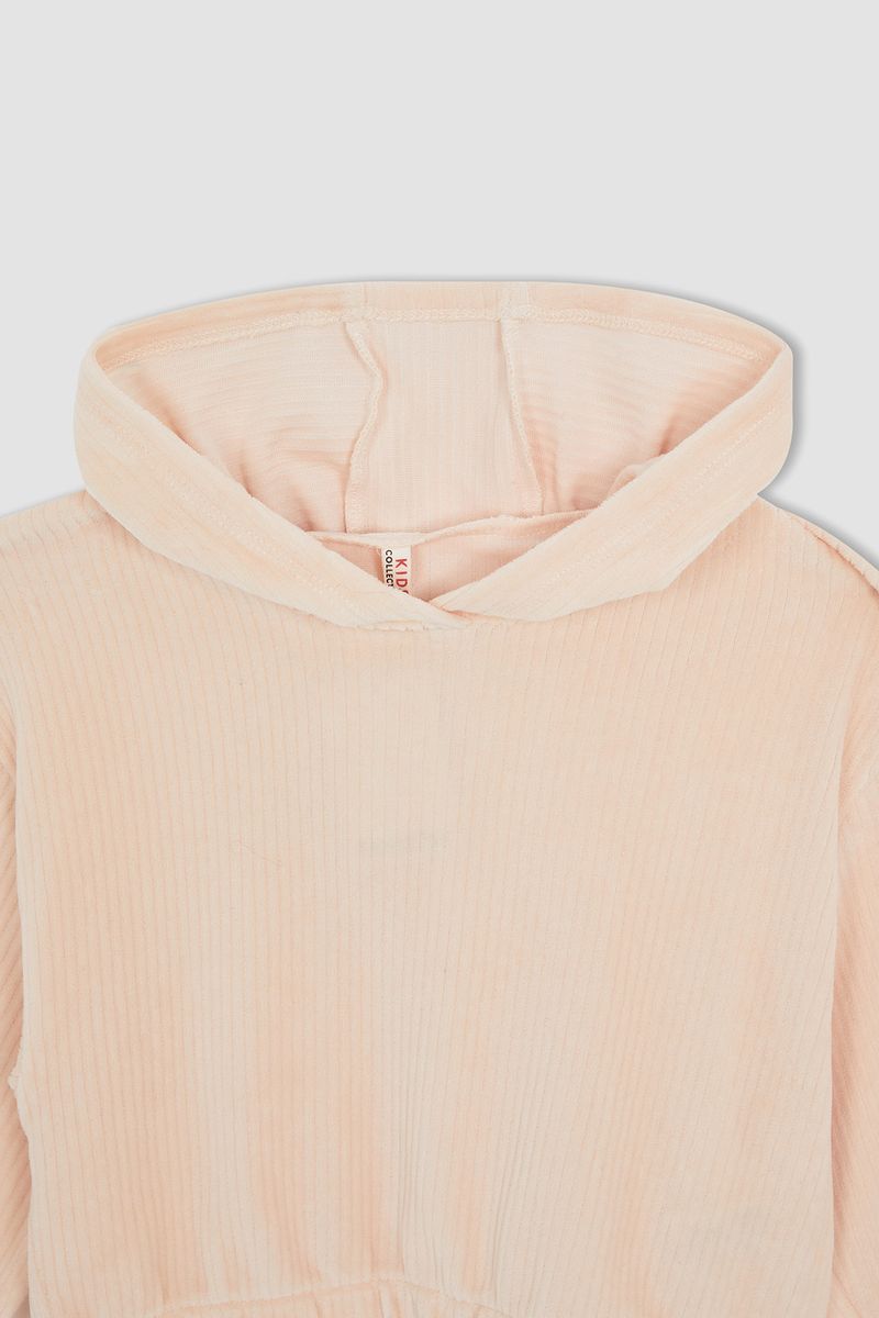 Girl - Relax Fit Hooded Knitted Sweat Shirt - Orange