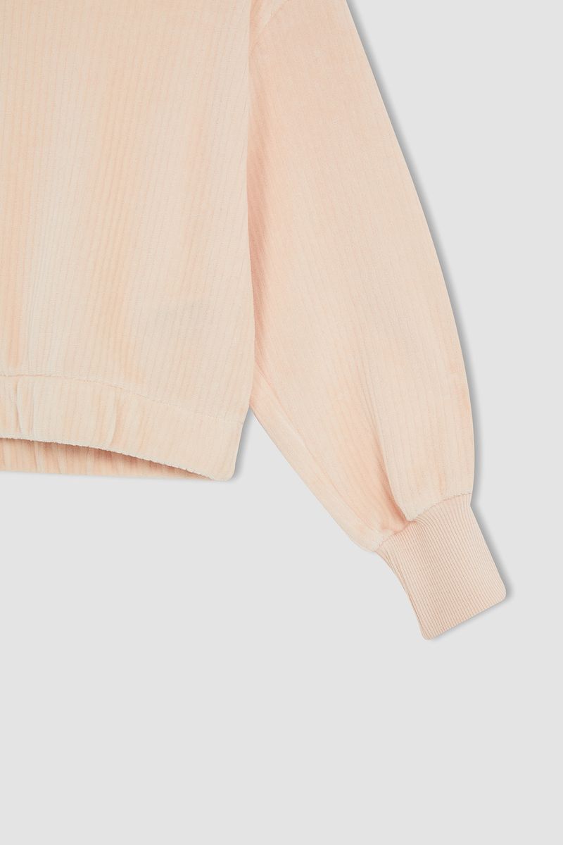 Girl - Relax Fit Hooded Knitted Sweat Shirt - Orange