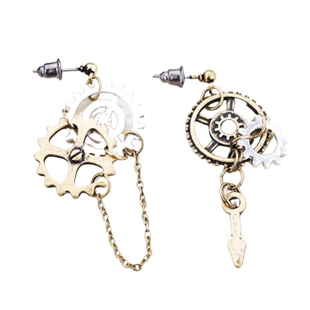 Steampunk Punk Gear Stud Earrings Asymmetric Ear Type 1