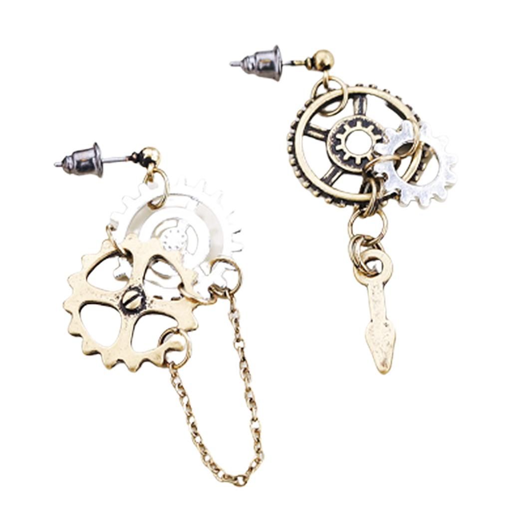 Steampunk Punk Gear Stud Earrings Asymmetric Ear Type 1