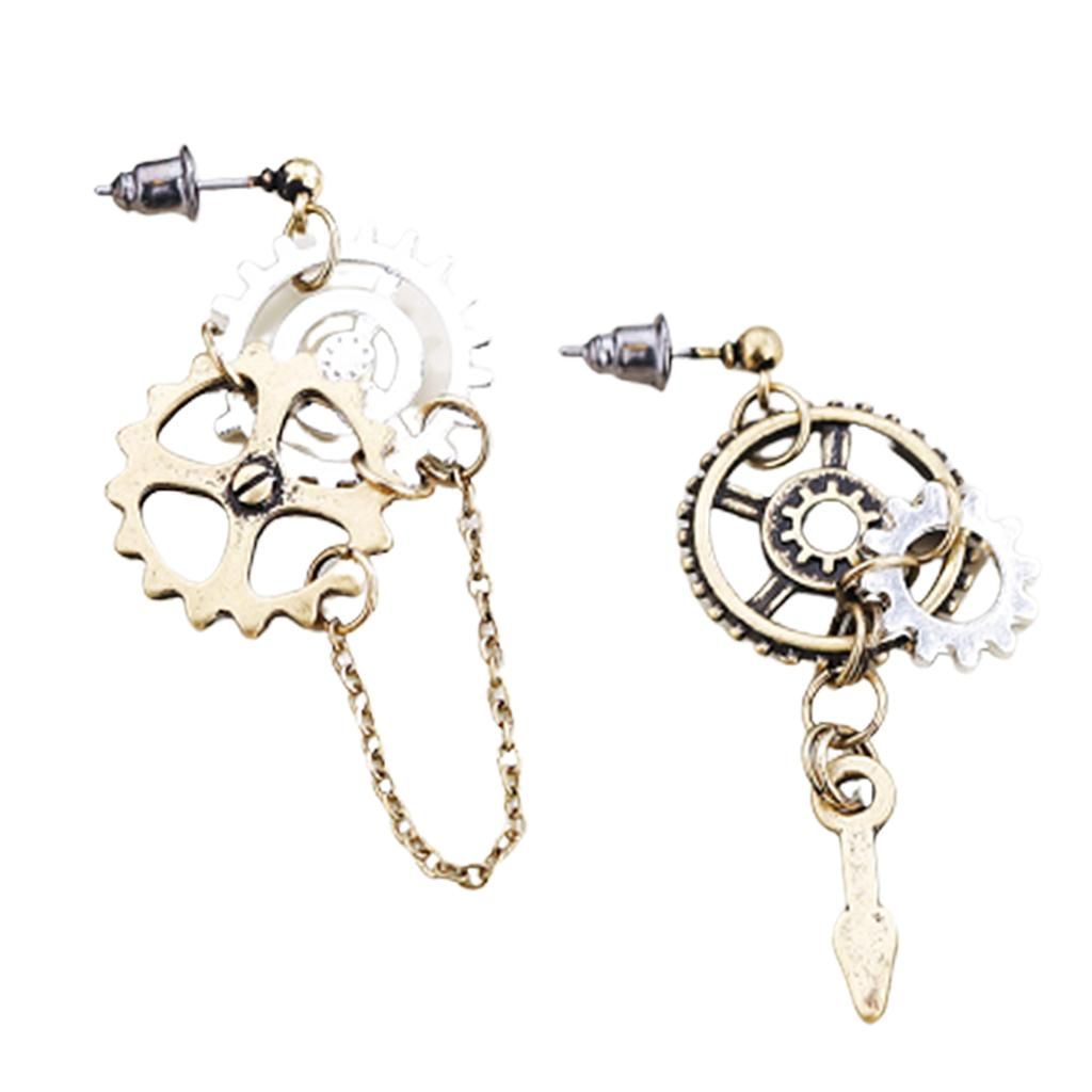 Steampunk Punk Gear Stud Earrings Asymmetric Ear Type 1