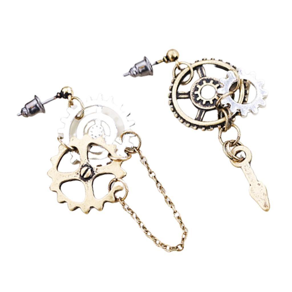 Steampunk Punk Gear Stud Earrings Asymmetric Ear Type 1