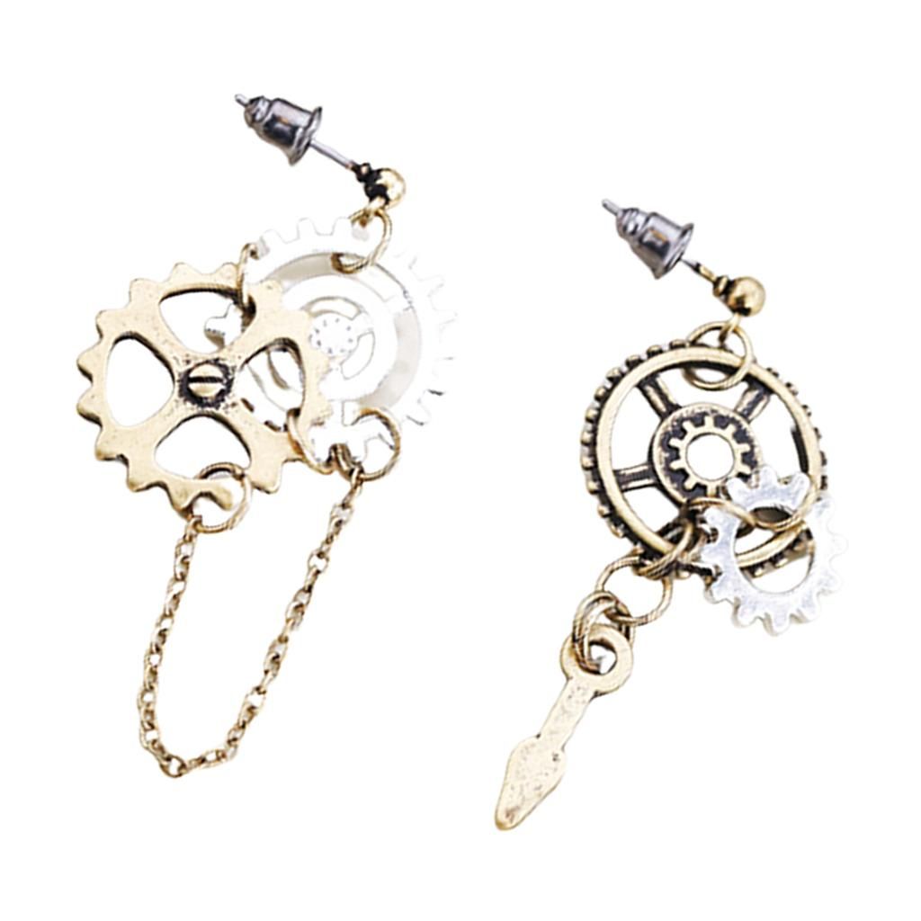 Steampunk Punk Gear Stud Earrings Asymmetric Ear Type 1