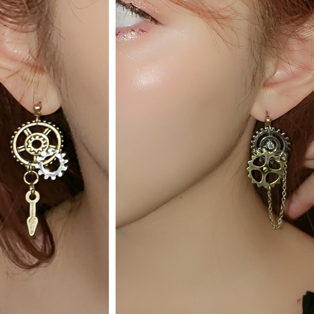 Steampunk Punk Gear Stud Earrings Asymmetric Ear Type 1