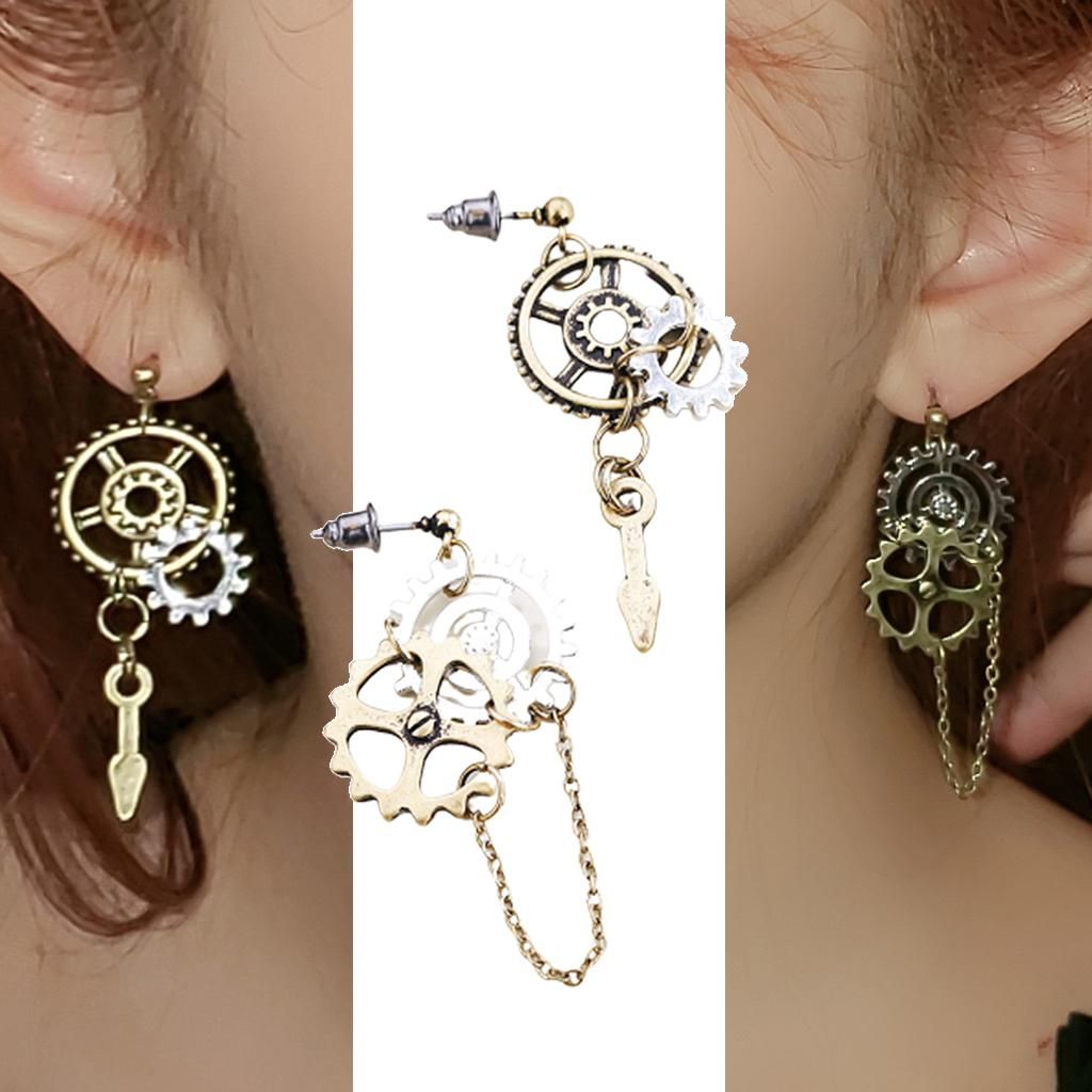 Steampunk Punk Gear Stud Earrings Asymmetric Ear Type 1